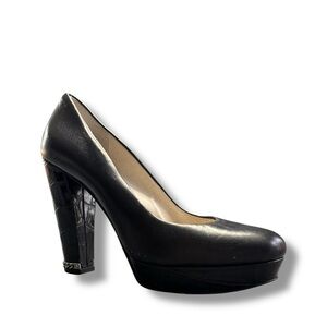 Michael Kors Women’s Black Leather Alligator Heel Platform Heels Size 8M | 3262